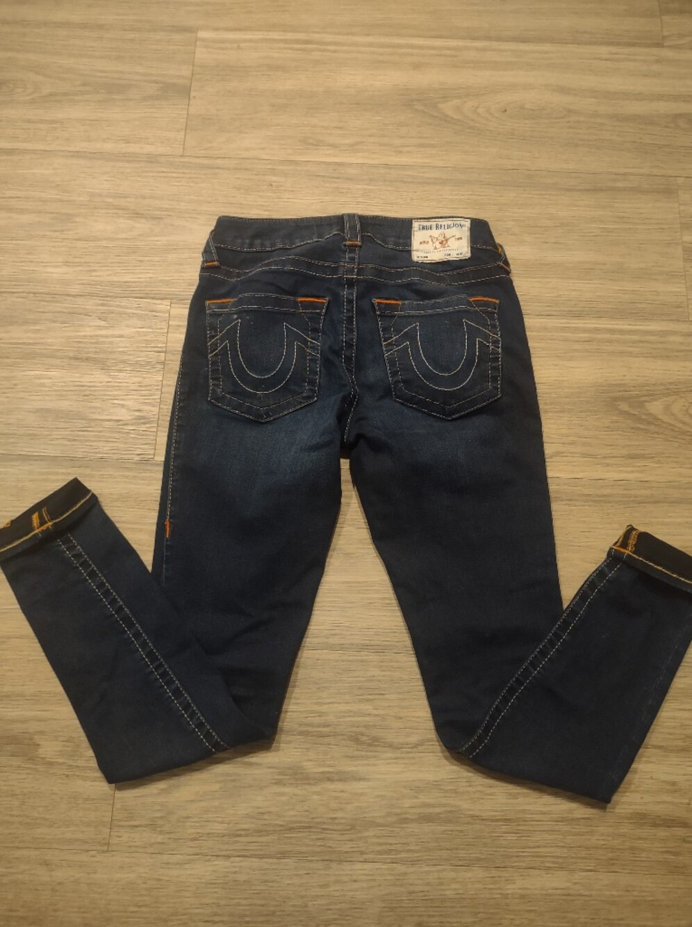 True Religion Women's Dark Blue Skinny Jeans with Contrast Stitching